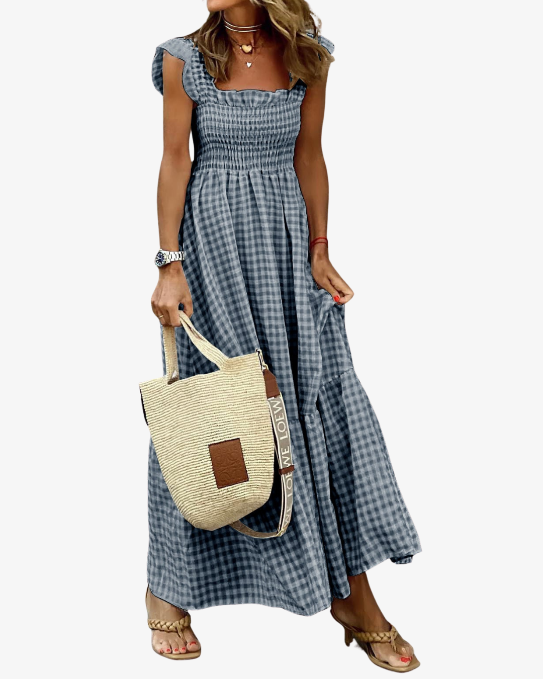 Eliza | Retro Plaid Smocked Waist Maxi Summer Dress