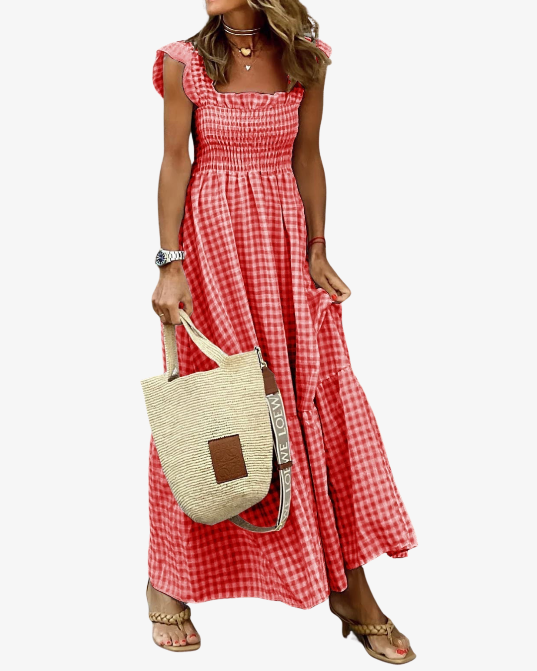Eliza | Retro Plaid Smocked Waist Maxi Summer Dress