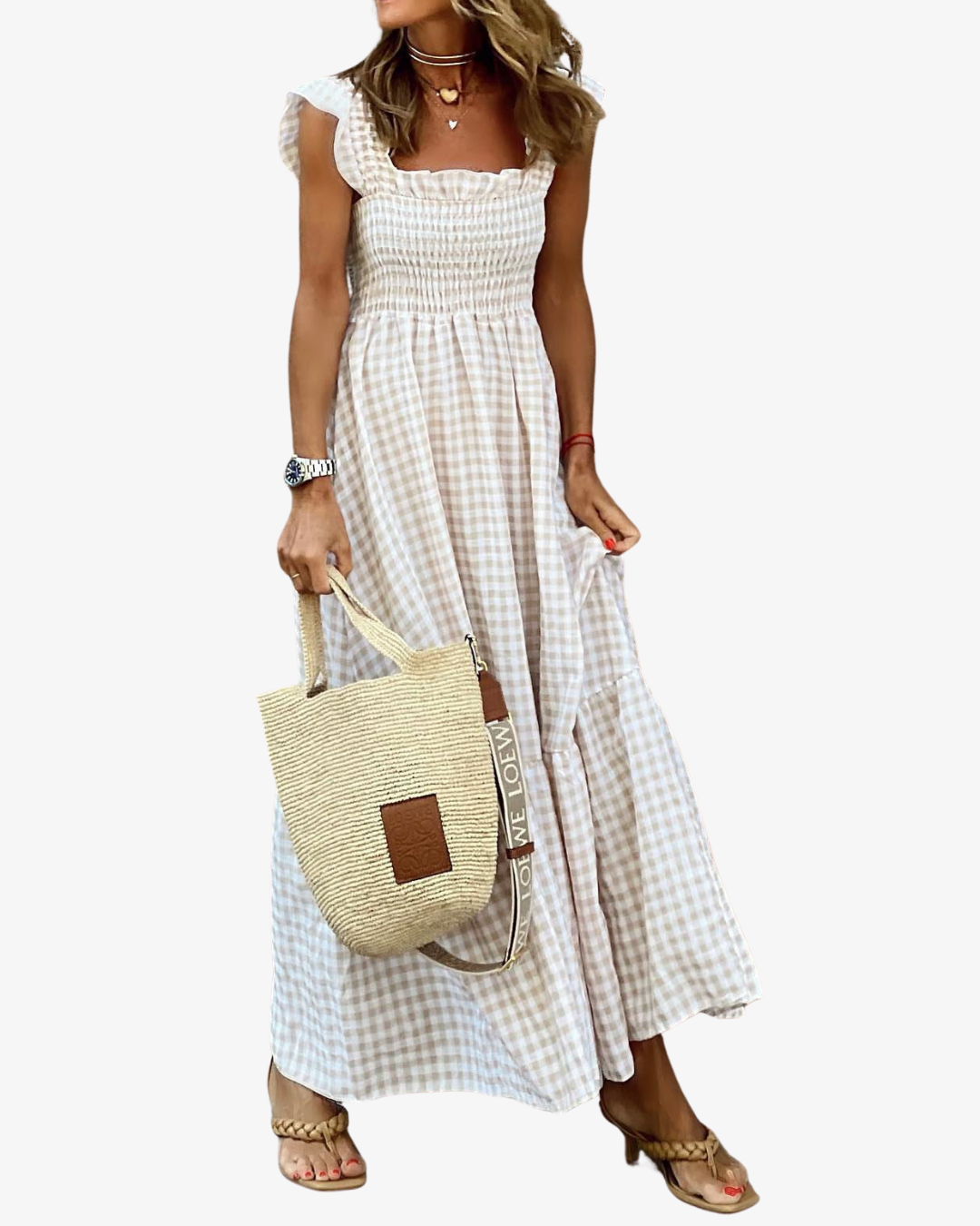Eliza | Retro Plaid Smocked Waist Maxi Summer Dress