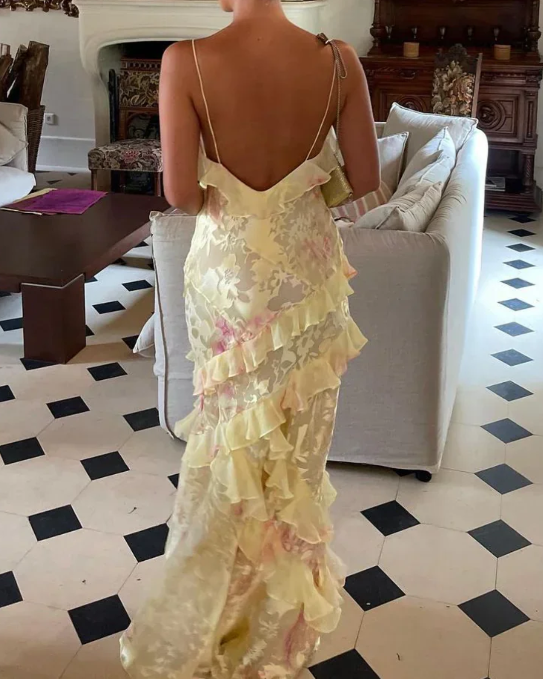 Harriet | Sleeveless Ruffle Maxi Dress with Open Back