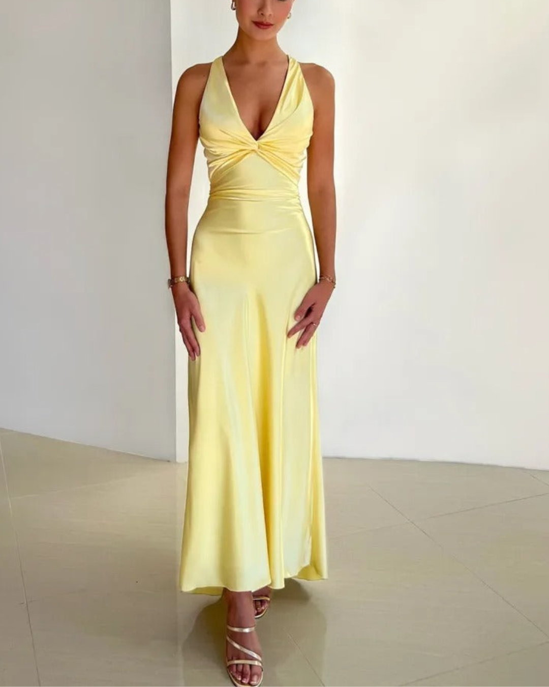 Lydia | Satin V-Neck Maxi Dress for Elegant Evenings