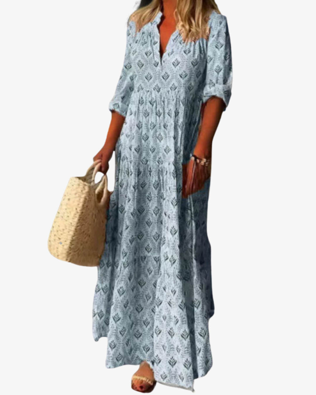 Marian | Vintage Print Cotton Maxi Dress with V-Neck