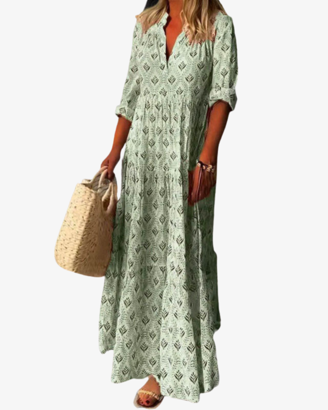 Marian | Vintage Print Cotton Maxi Dress with V-Neck