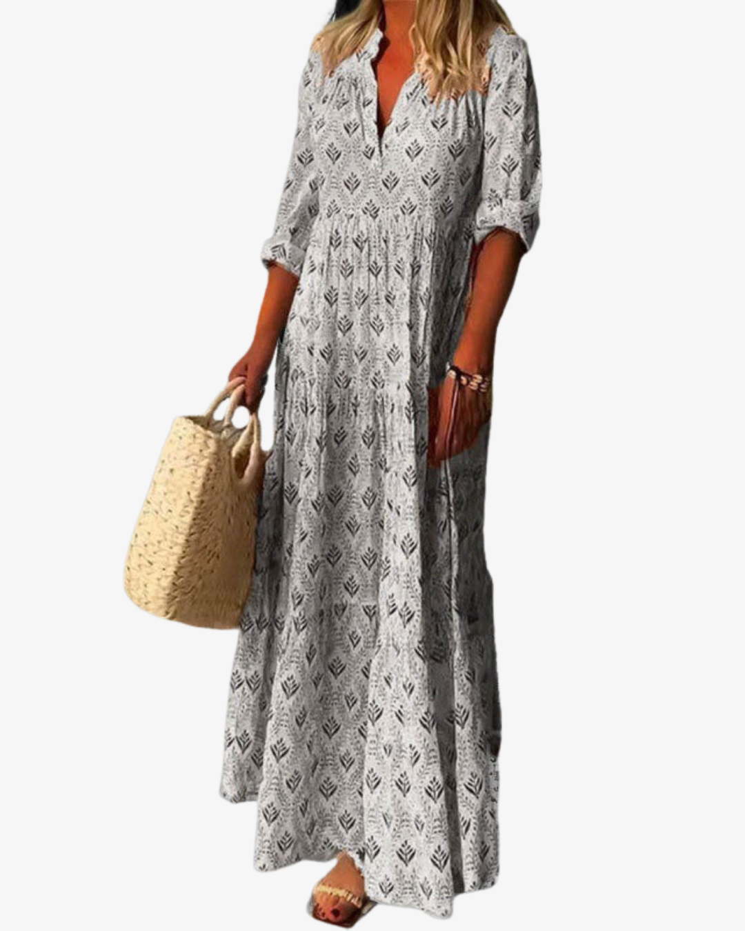 Marian | Vintage Print Cotton Maxi Dress with V-Neck
