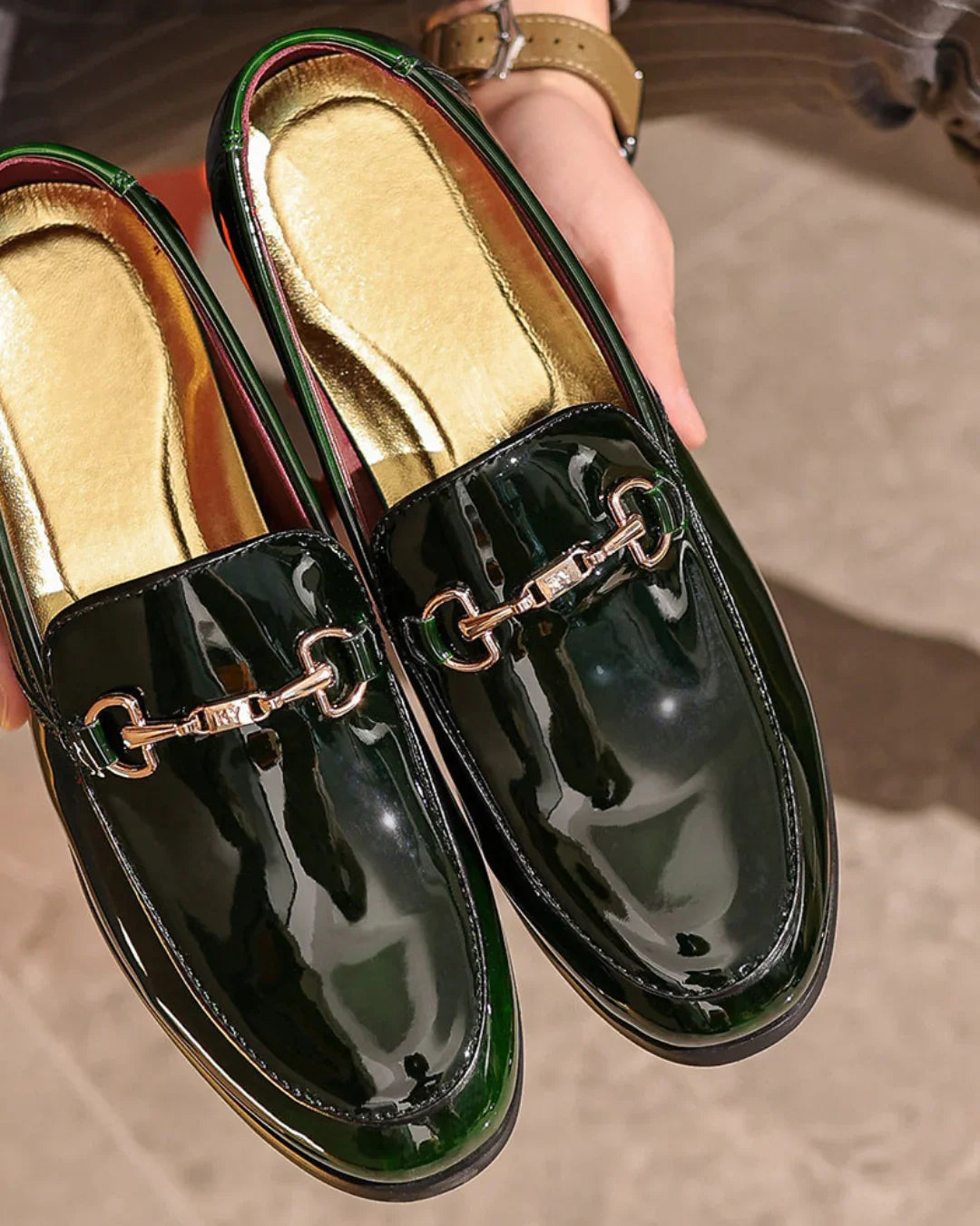 Men’s PU Patent Slip-On Loafers – Formal Shoes with Bit Detail