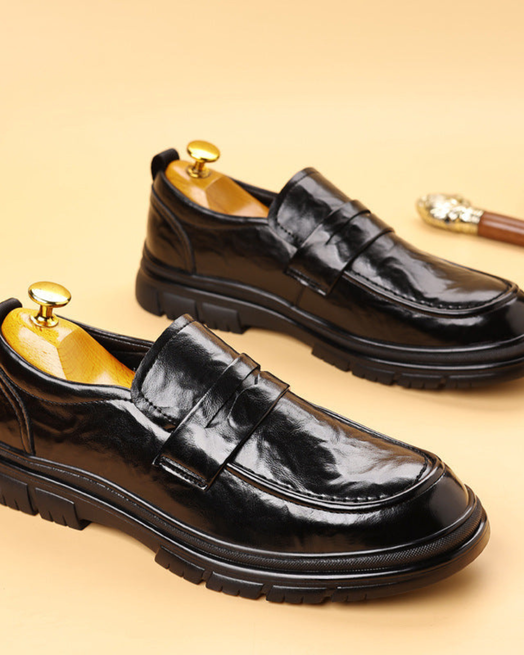 Men’s Smart-Casual Leather Slip-On Loafers with Penny Strap Shoes