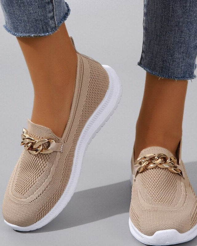 Women's Knit Slip-On Loafers – Lightweight Comfort & Chain Detail