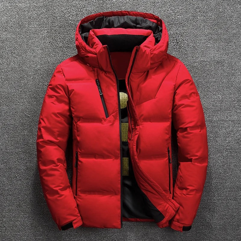 Men’s Down Jacket – Hooded – Quilted Warmth – Zip Front – Standard Fit – Hip Length