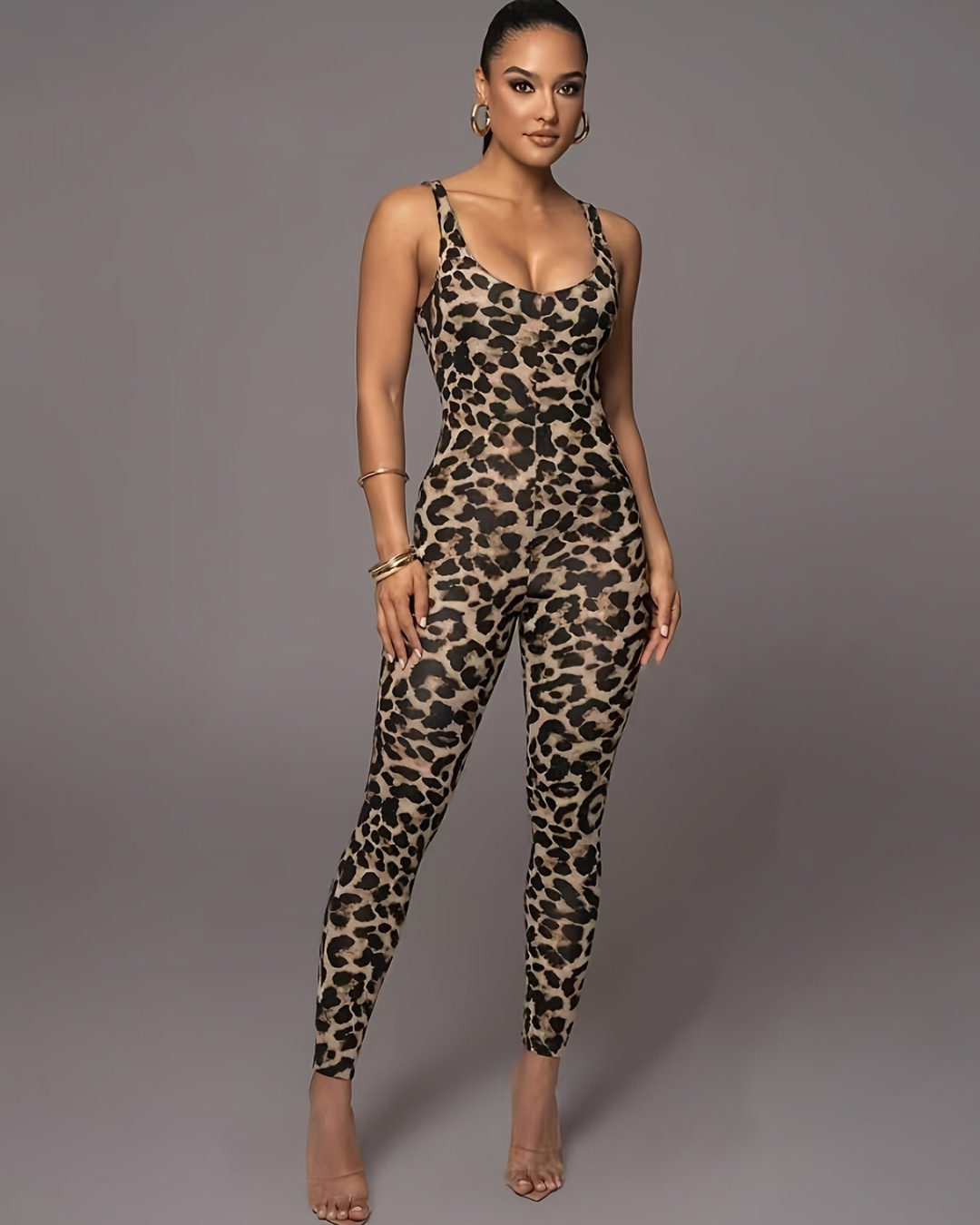 Women’s Leopard Print Yoga Jumpsuit – Sleek & Stretchy Fit