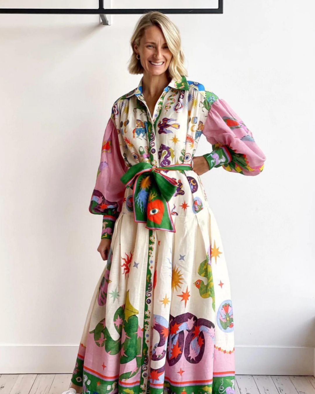 Women's Italian Graffiti Print Kimono – Elegant Belted Longline Style