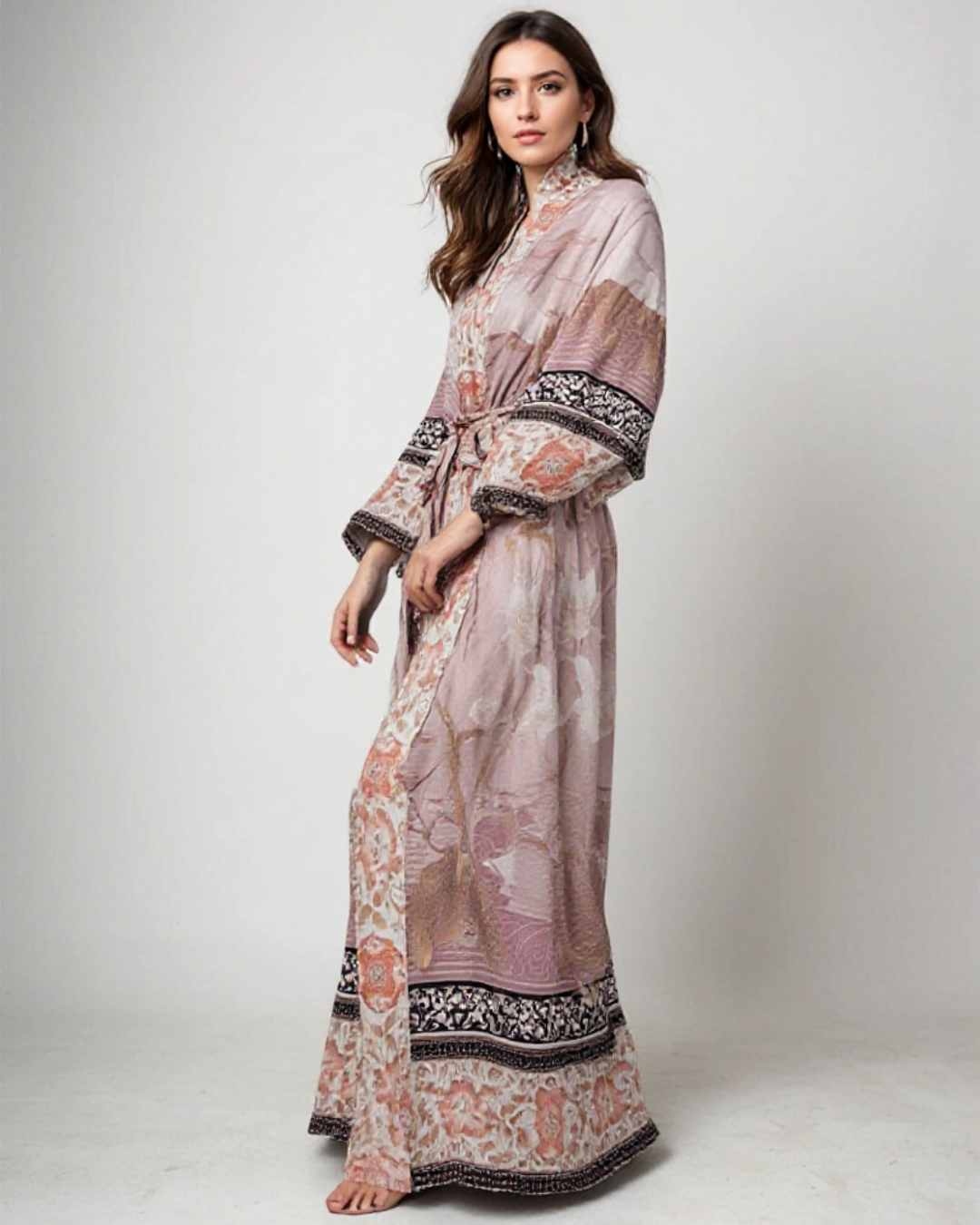 Women's Long Floral Kimono – Lightweight Belted Cover-Up