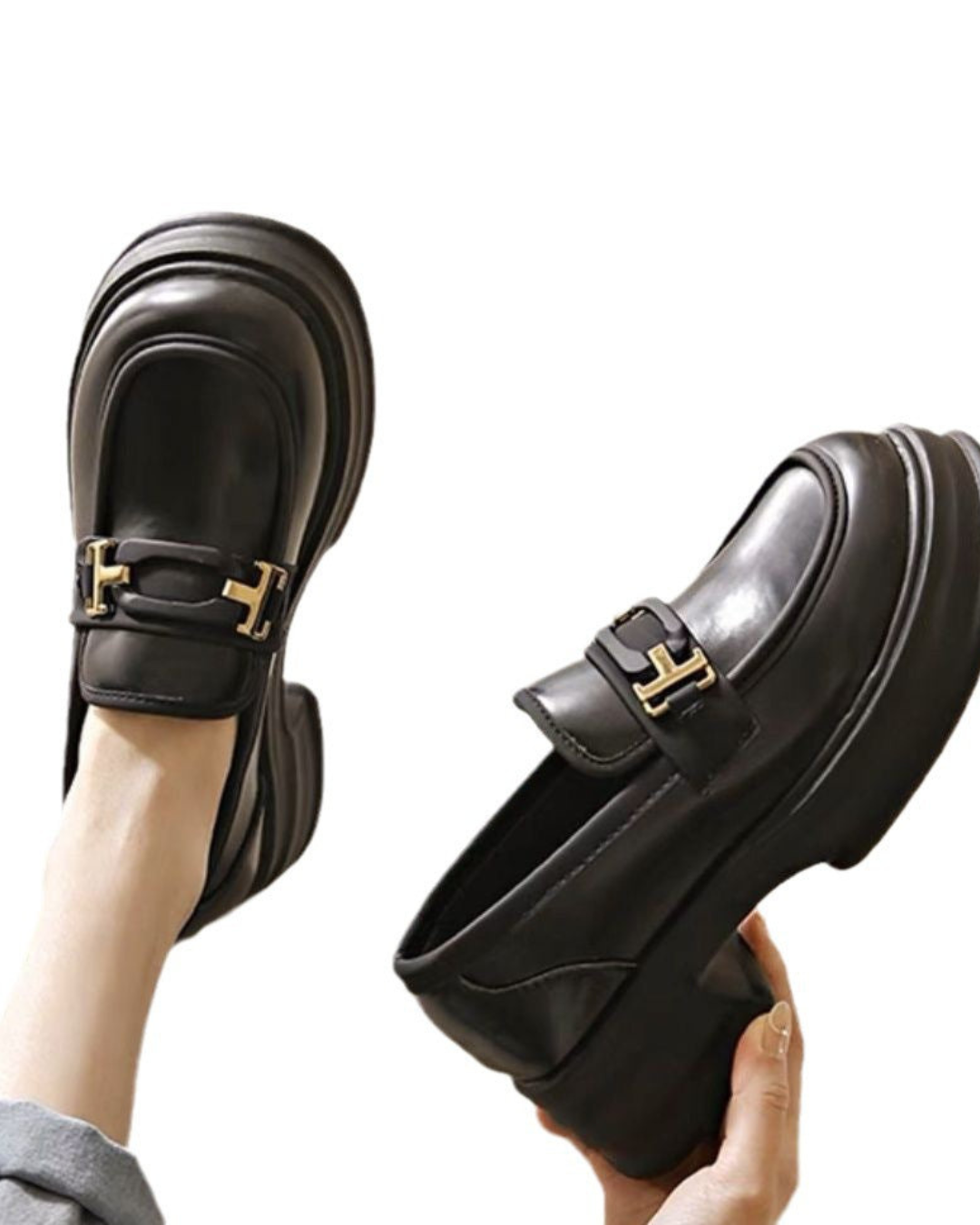 Women's Slip-On Loafers – Chunky Sole & Metal Detail
