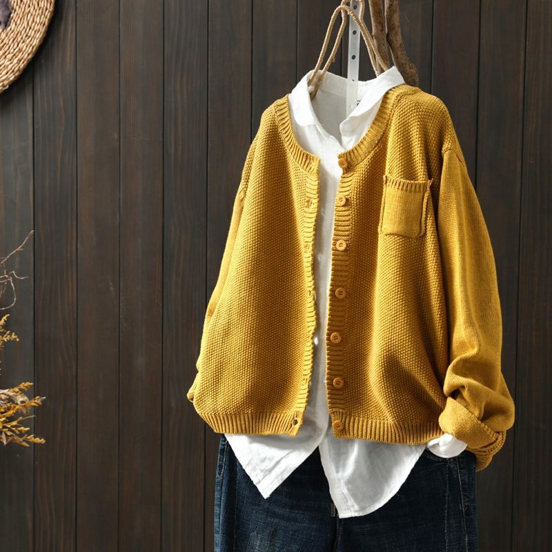 Women’s Cardigan – Knitted Cotton Blend – Oversized Fit – Button Down Long Sleeve