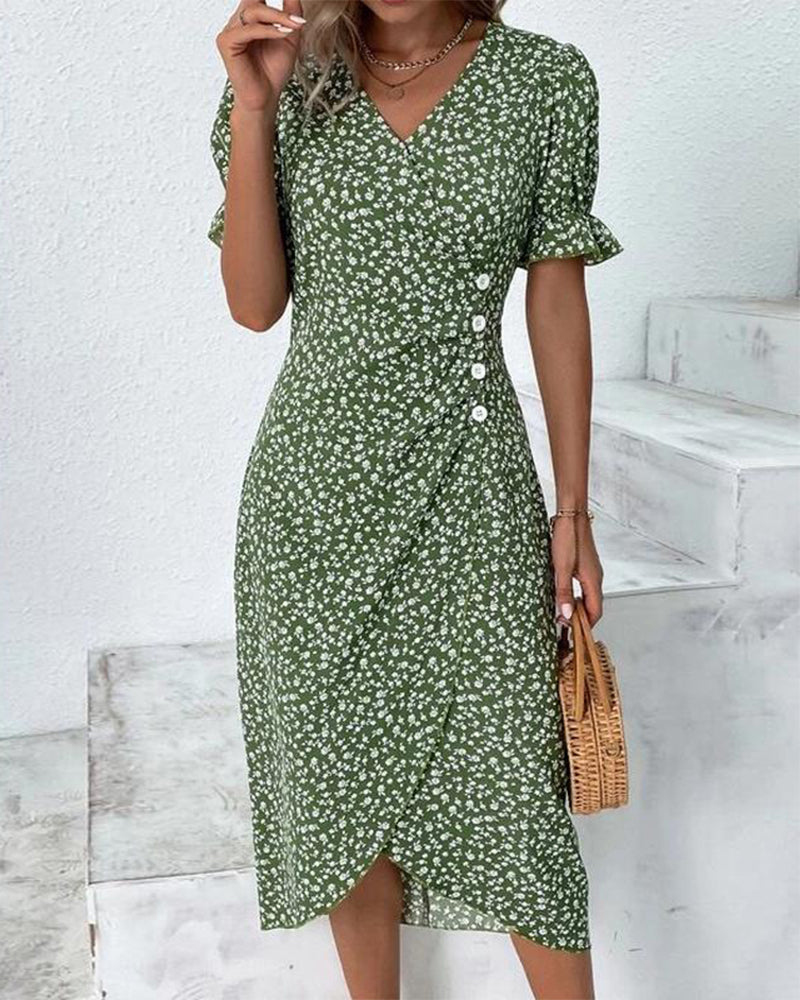 Women's Floral Wrap Dress – Elegant V-Neck Summer Style