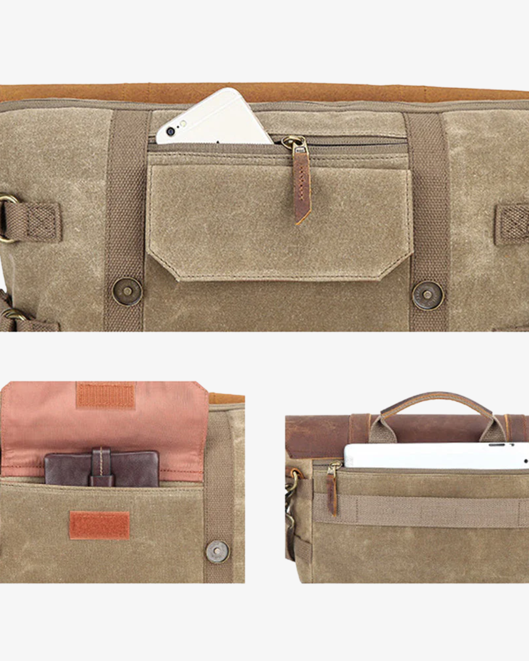 Men’s Vintage Camera Messenger Bag – Waxed Canvas Laptop Satchel 14'1"