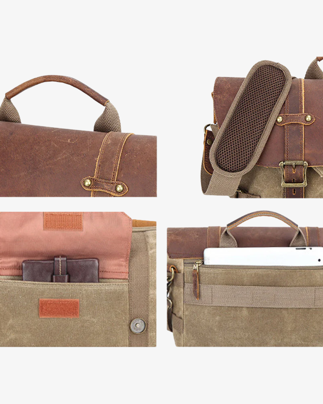 Men’s Vintage Camera Messenger Bag – Waxed Canvas Laptop Satchel 14'1"