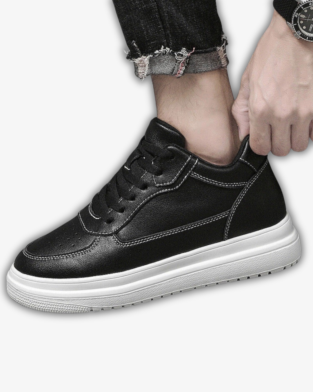 Prince Charming Black Casual Sneakers | +6-10cm Height Boost & Timeless Elegance