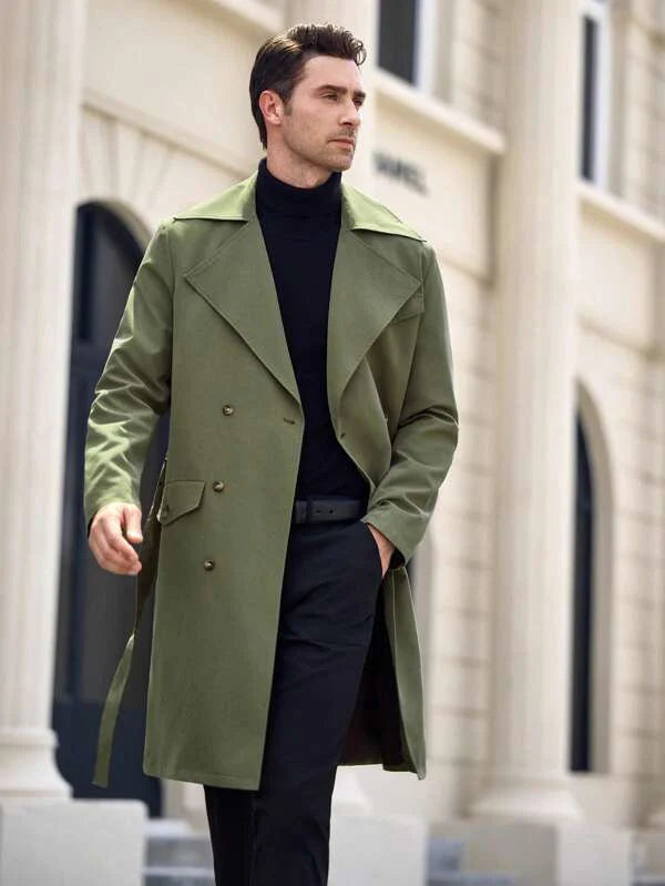 Versailles Olive Green Long Trench Coat – Timeless Elegance with Contemporary Appeal