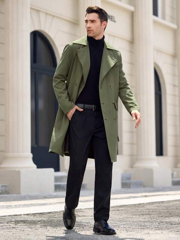 Versailles Olive Green Long Trench Coat – Timeless Elegance with Contemporary Appeal