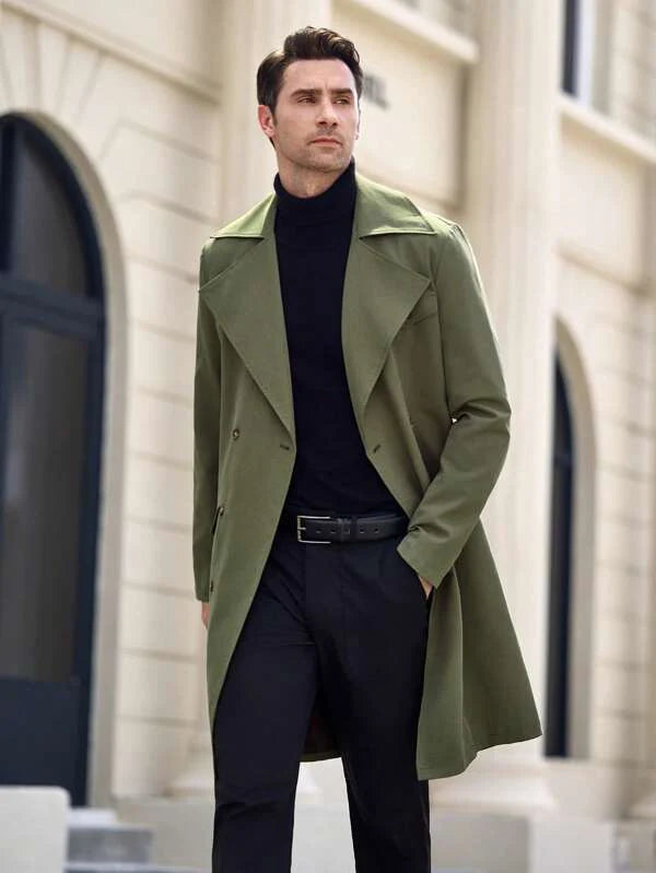 Versailles Olive Green Long Trench Coat – Timeless Elegance with Contemporary Appeal