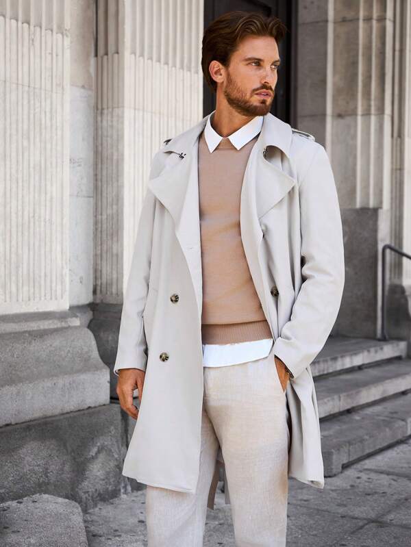 Versailles Beige Double-Breasted Trench Coat – Timeless Elegance with Modern Appeal