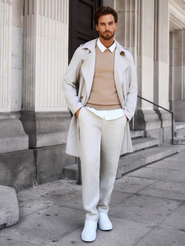 Versailles Beige Double-Breasted Trench Coat – Timeless Elegance with Modern Appeal