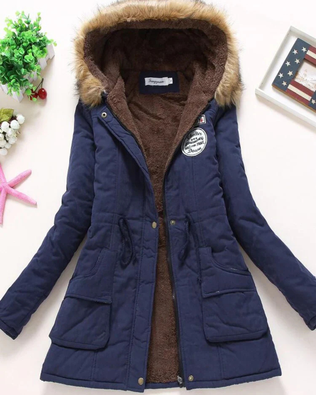 Elizabeth | Women's Parka Jacket Fleece Lined with Faux Fur Hood