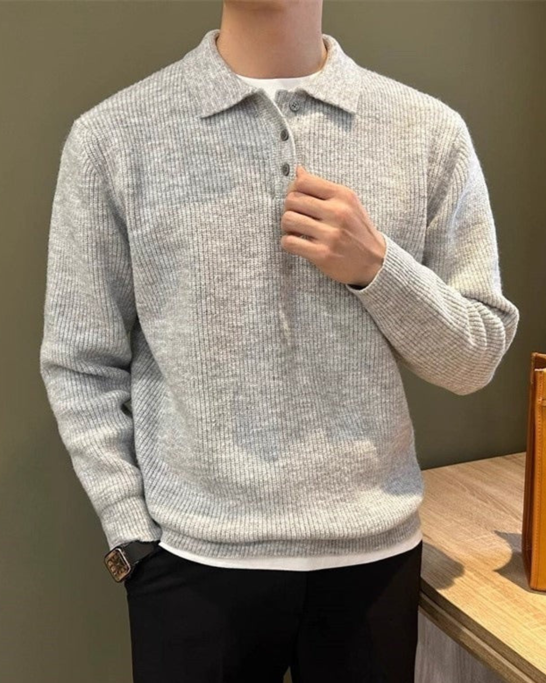 Billy | Men's Knit Polo Collar Pullover Sweatshirt