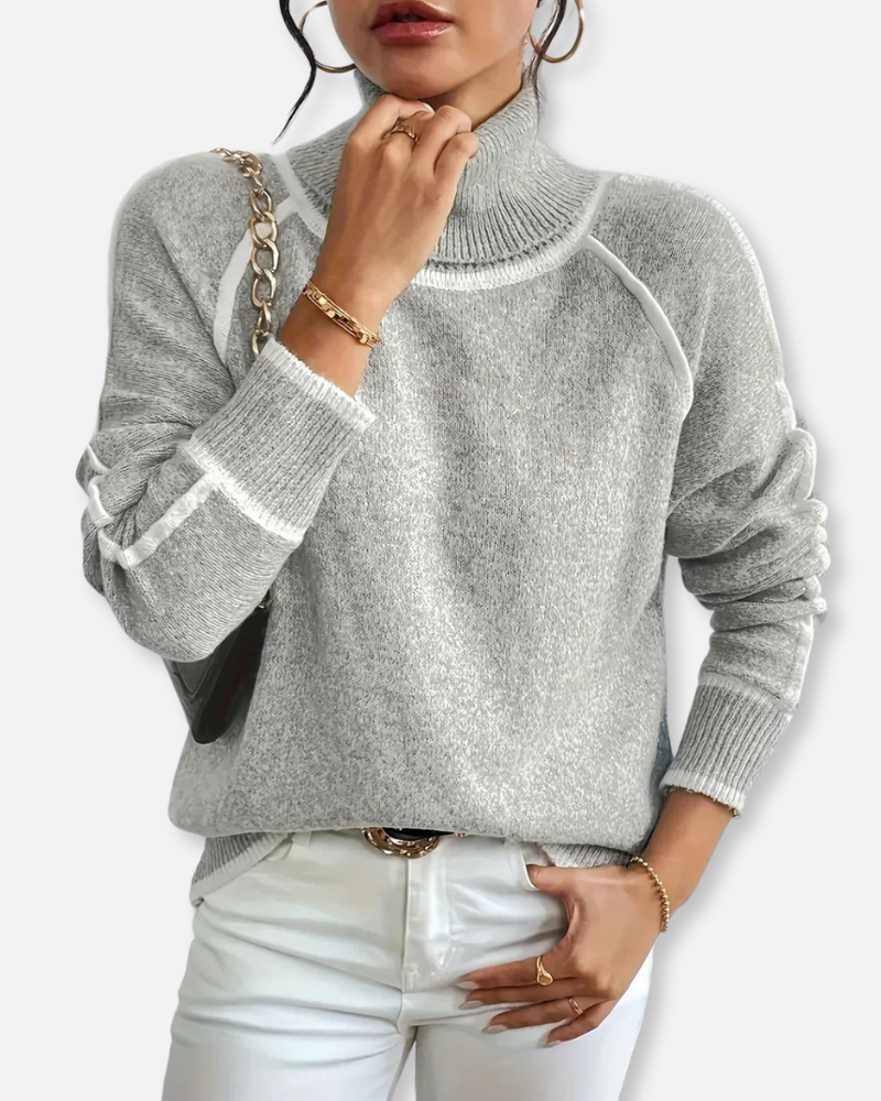 Elowen Contrast Trim Turtleneck – Effortless Warmth & Style