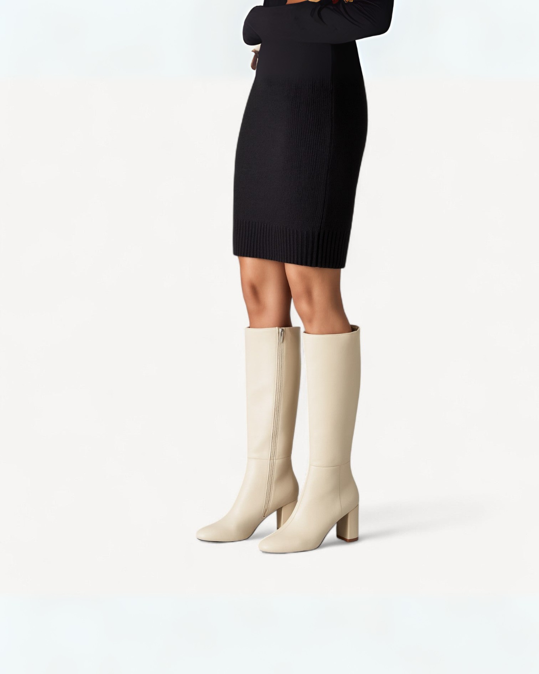 Monique | Women's Knee High Leather Winter Boots Side Zipper Block Heel