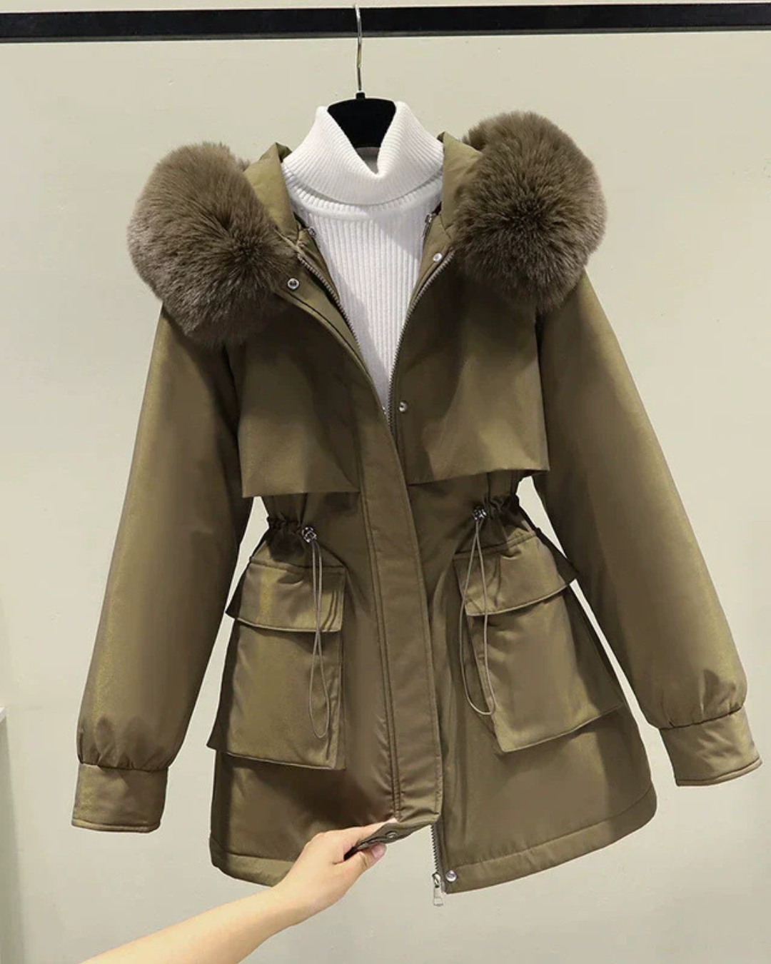 Cristine | Women's Parka Jacket Mid-Length with Faux Fur Hood