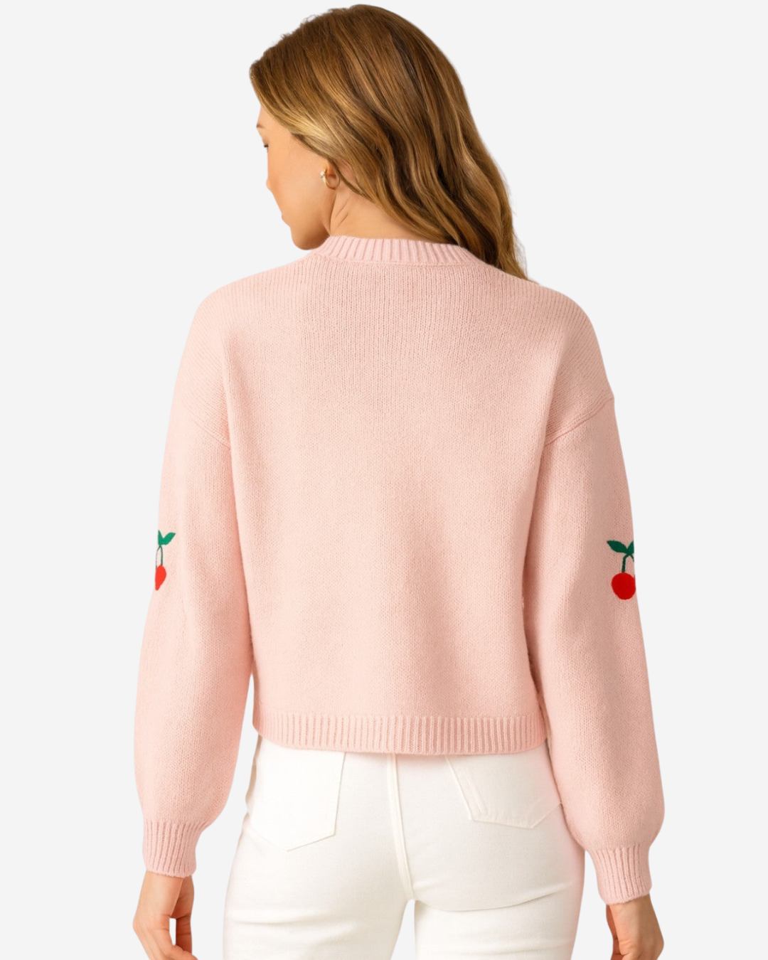 Priscilla | Women's Pink Cardigan with Cherry Embroidery