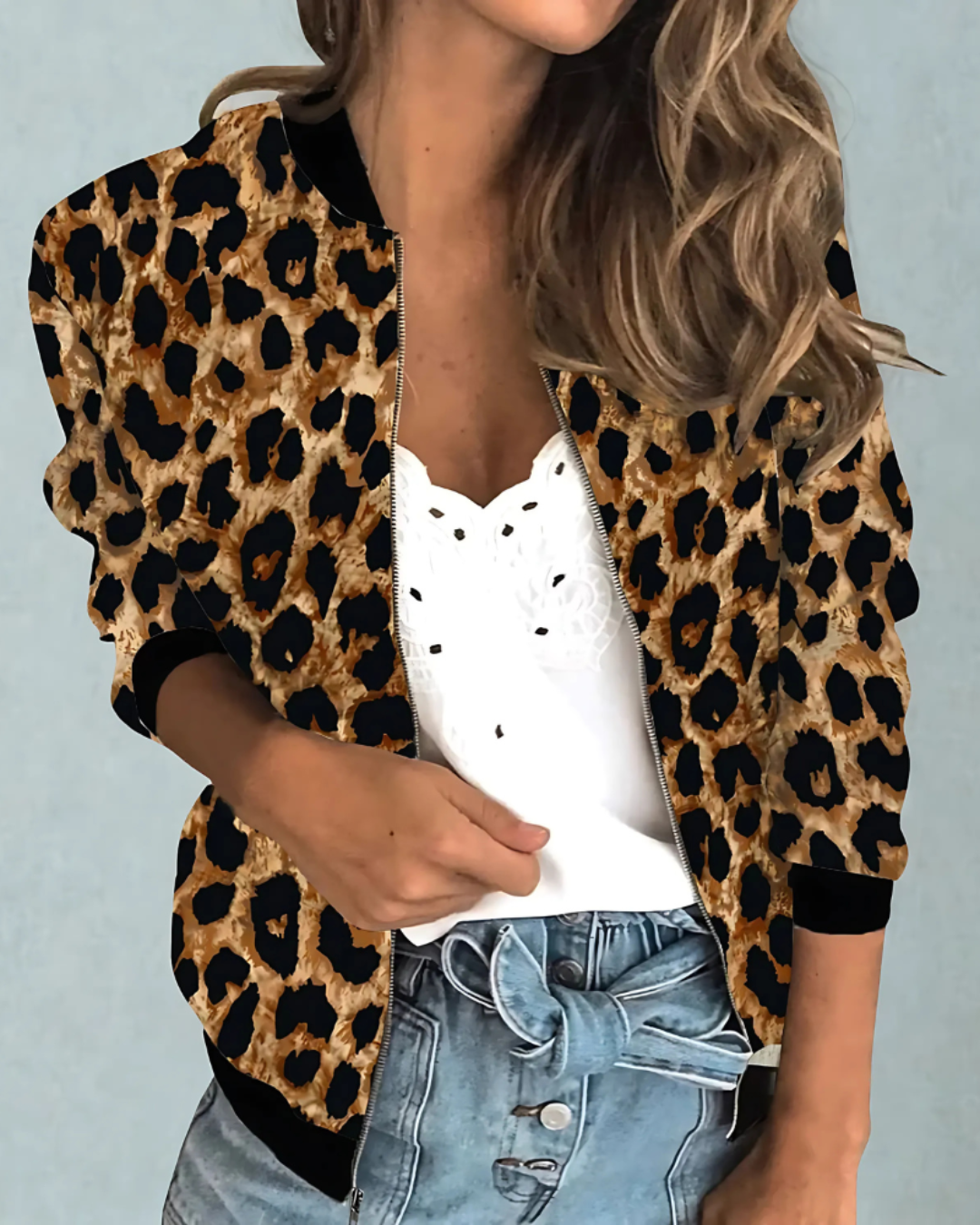 Valerie | Women's Bomber Jacket Animal Print Relaxed Fit
