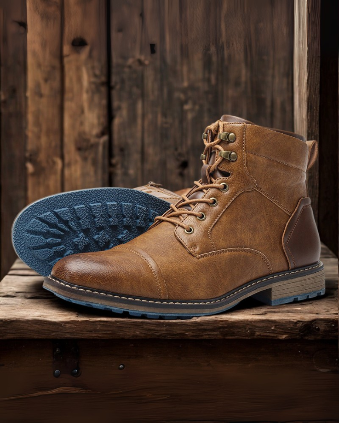 Rodulf | Men's Leather Winter Boots Short High Top Cap Toe