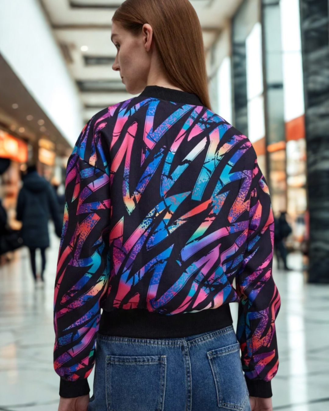 Scarlett | Women's Bomber Jacket Cropped Reflective Print