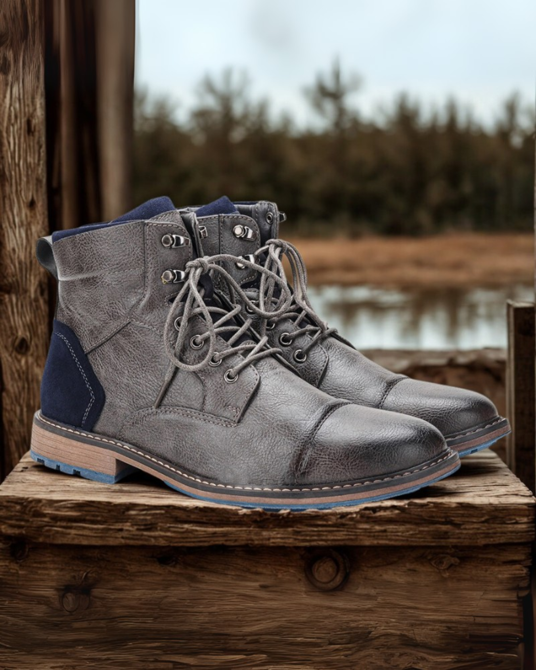 Rodulf | Men's Leather Winter Boots Short High Top Cap Toe