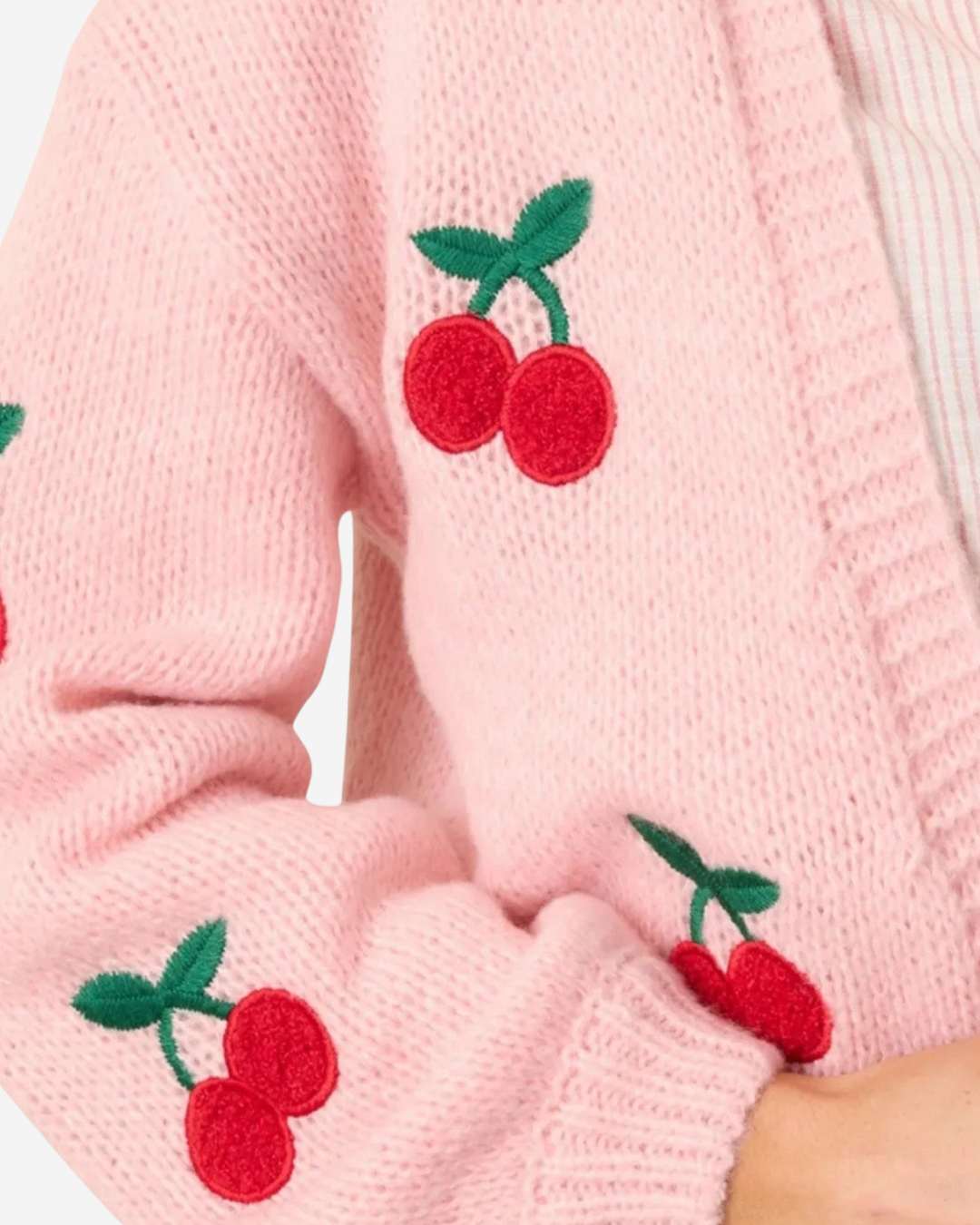 Priscilla | Women's Pink Cardigan with Cherry Embroidery