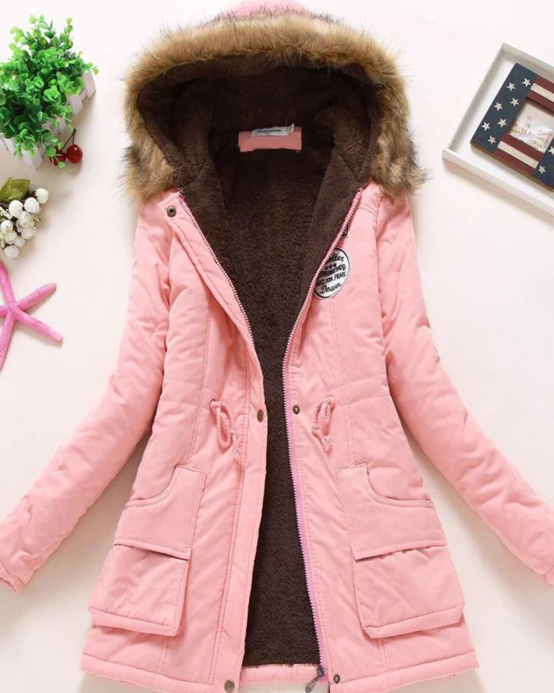Elizabeth | Women's Parka Jacket Fleece Lined with Faux Fur Hood