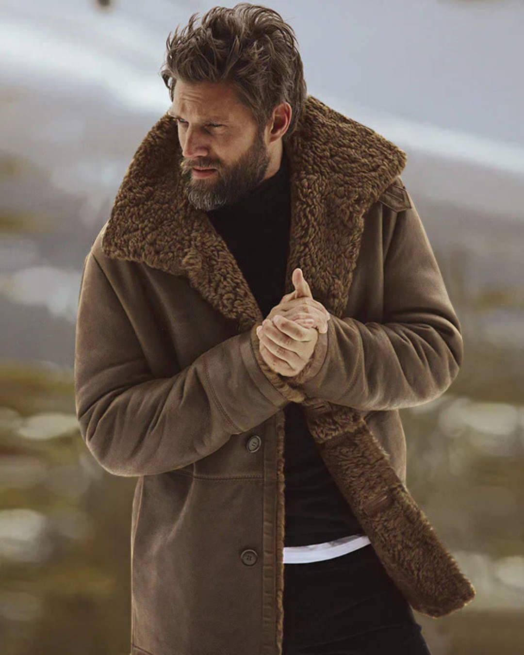 Renz | Men's Parka Jacket Relaxed Fit Faux Shearling Lined