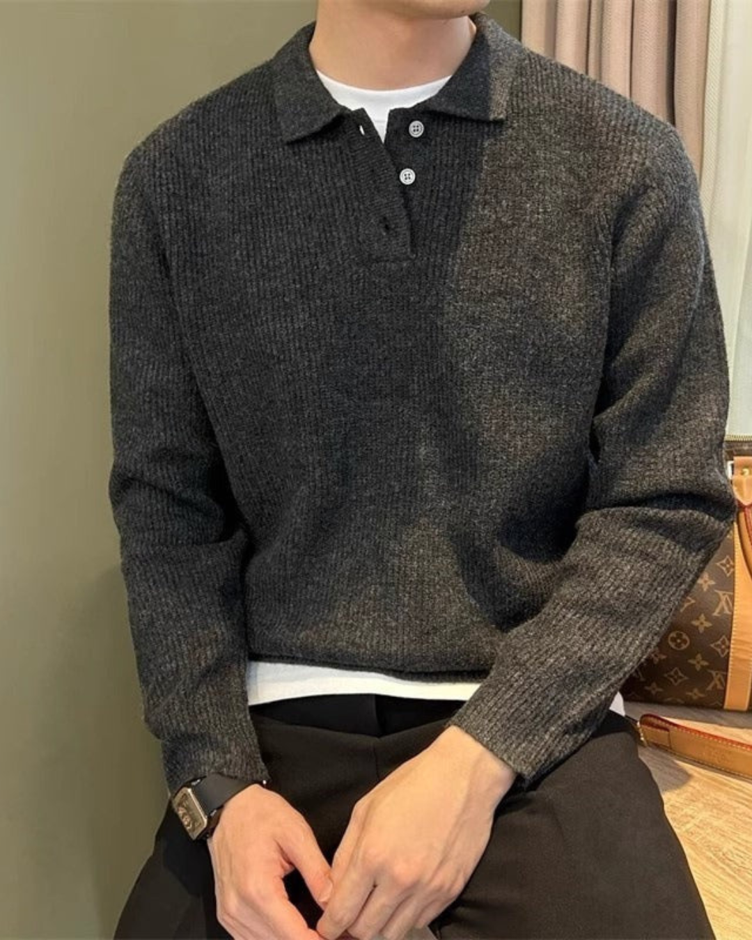Billy | Men's Knit Polo Collar Pullover Sweatshirt