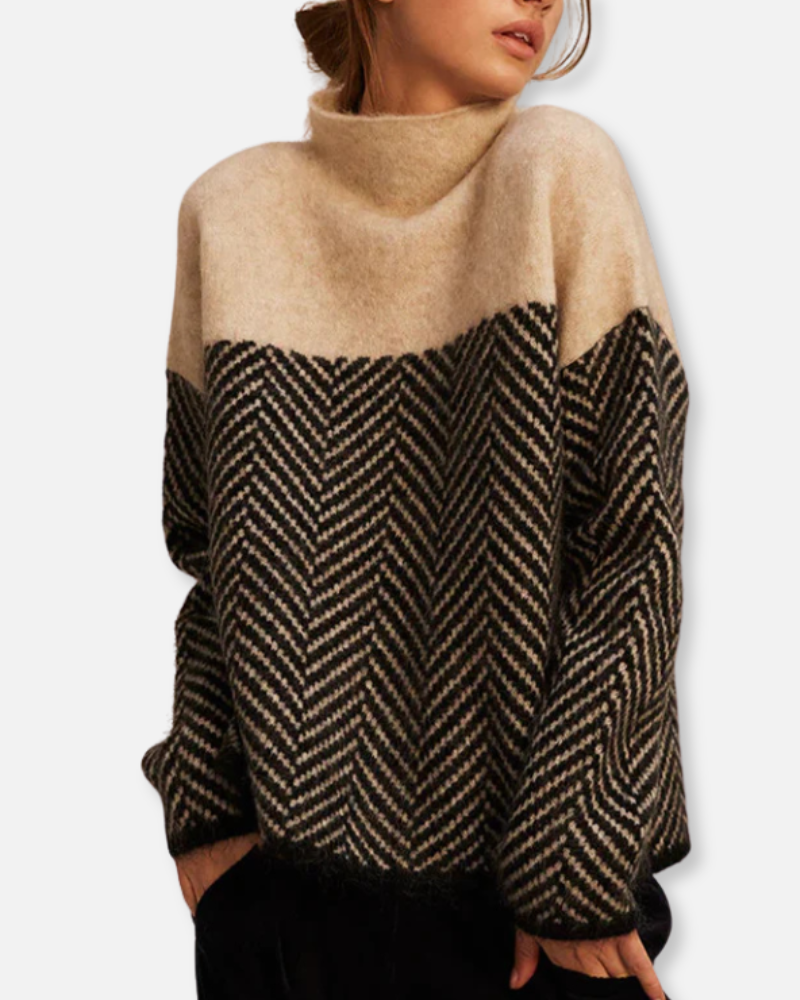 Celeste Two-Tone Herringbone Sweater – Timeless Elegance Meets Cozy Comfort