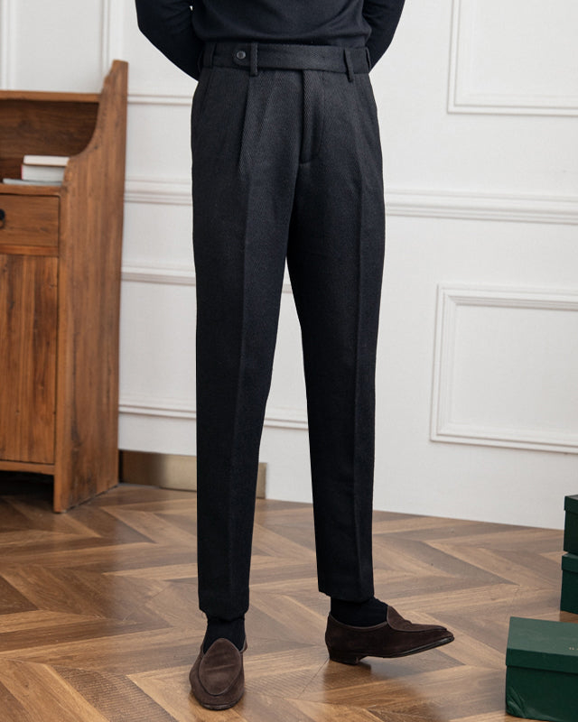 Men's Charcoal Herringbone Wool Trousers – Thermal, Tailored & Smart Fit