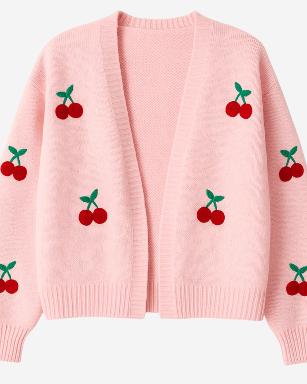 Priscilla | Women's Pink Cardigan with Cherry Embroidery