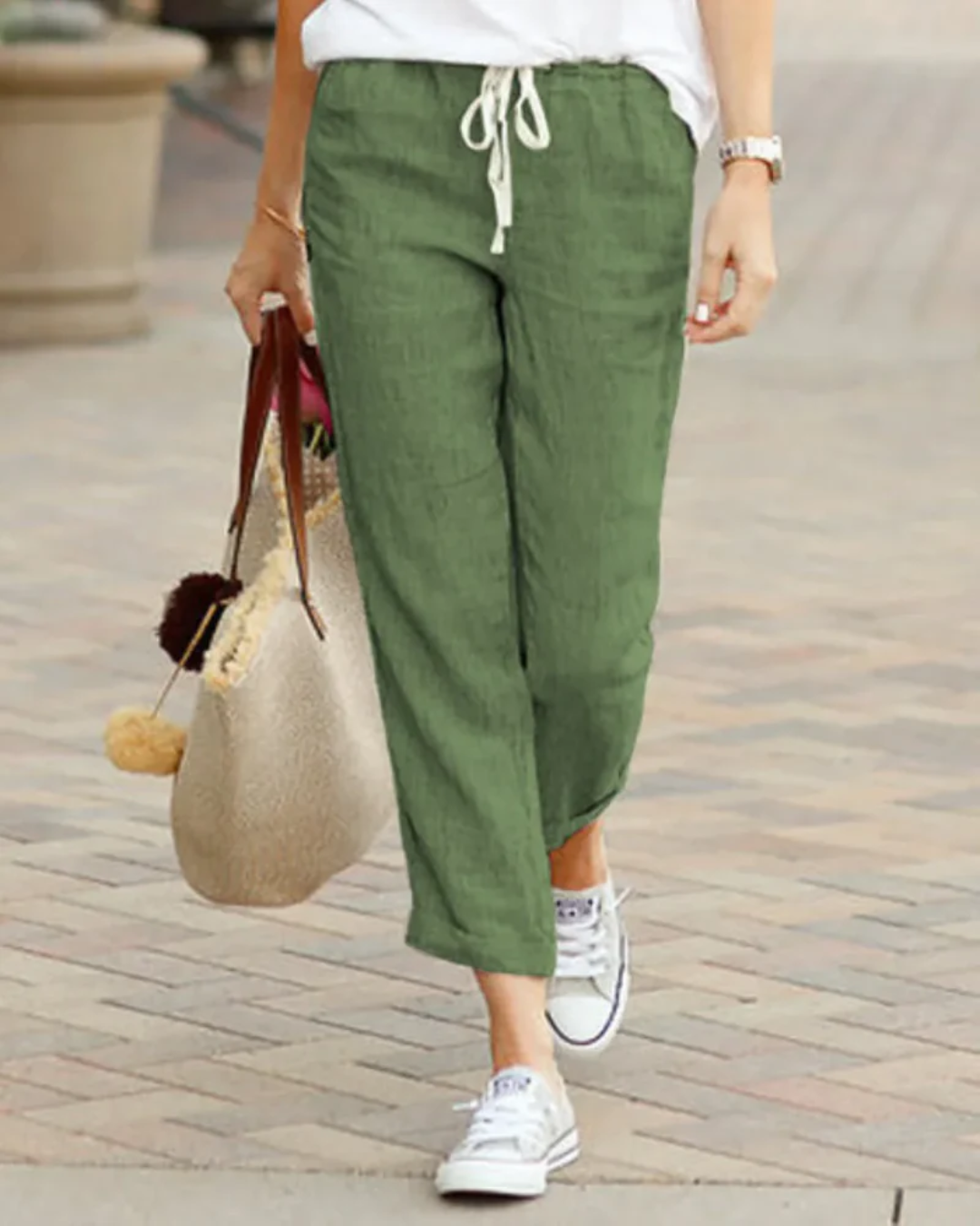 Fatima | Women's Linen Trousers Relaxed Fit with Drawstring Waist