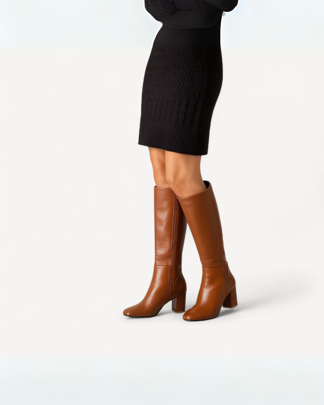 Monique | Women's Knee High Leather Winter Boots Side Zipper Block Heel