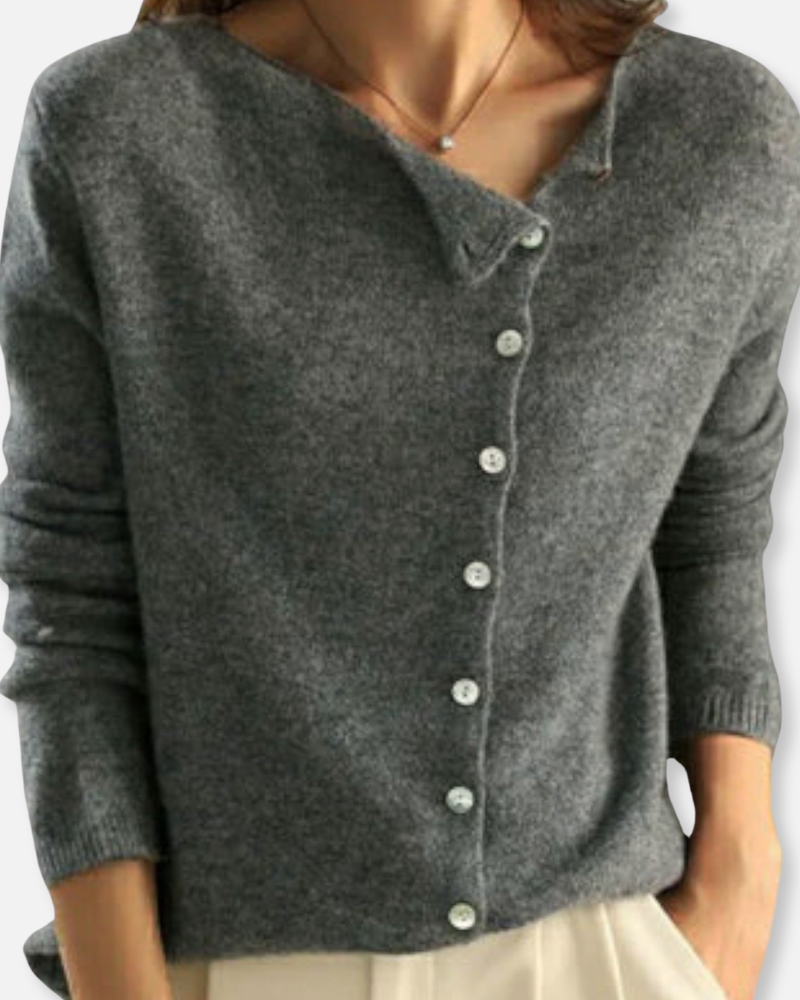 Sienna Asymmetrical Button-Up Sweater – A Modern Twist on Cozy Elegance