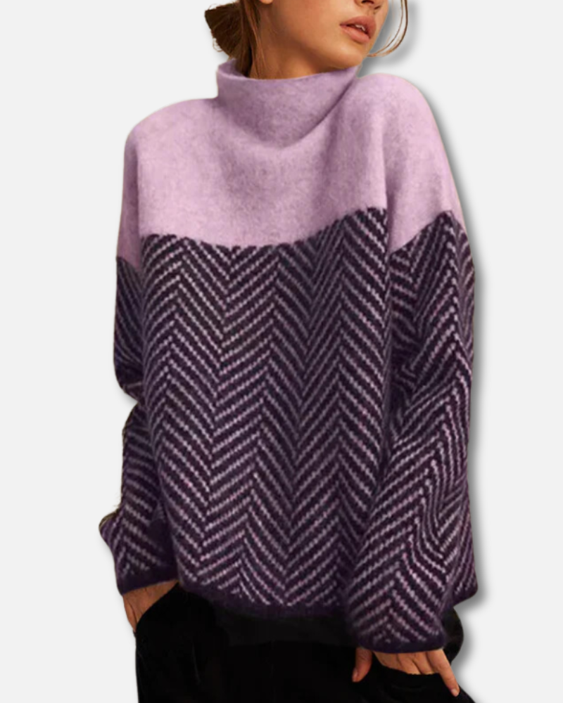 Celeste Two-Tone Herringbone Sweater – Timeless Elegance Meets Cozy Comfort