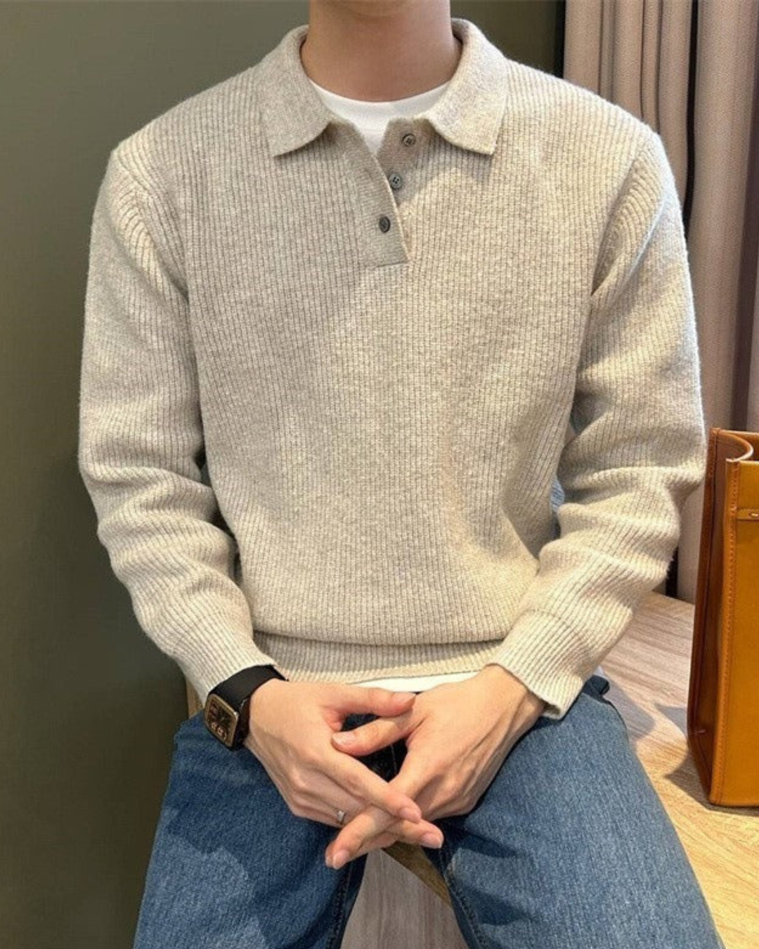 Billy | Men's Knit Polo Collar Pullover Sweatshirt