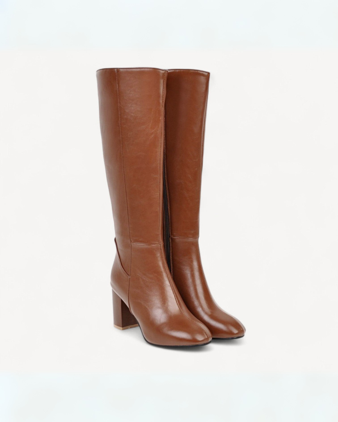 Monique | Women's Knee High Leather Winter Boots Side Zipper Block Heel