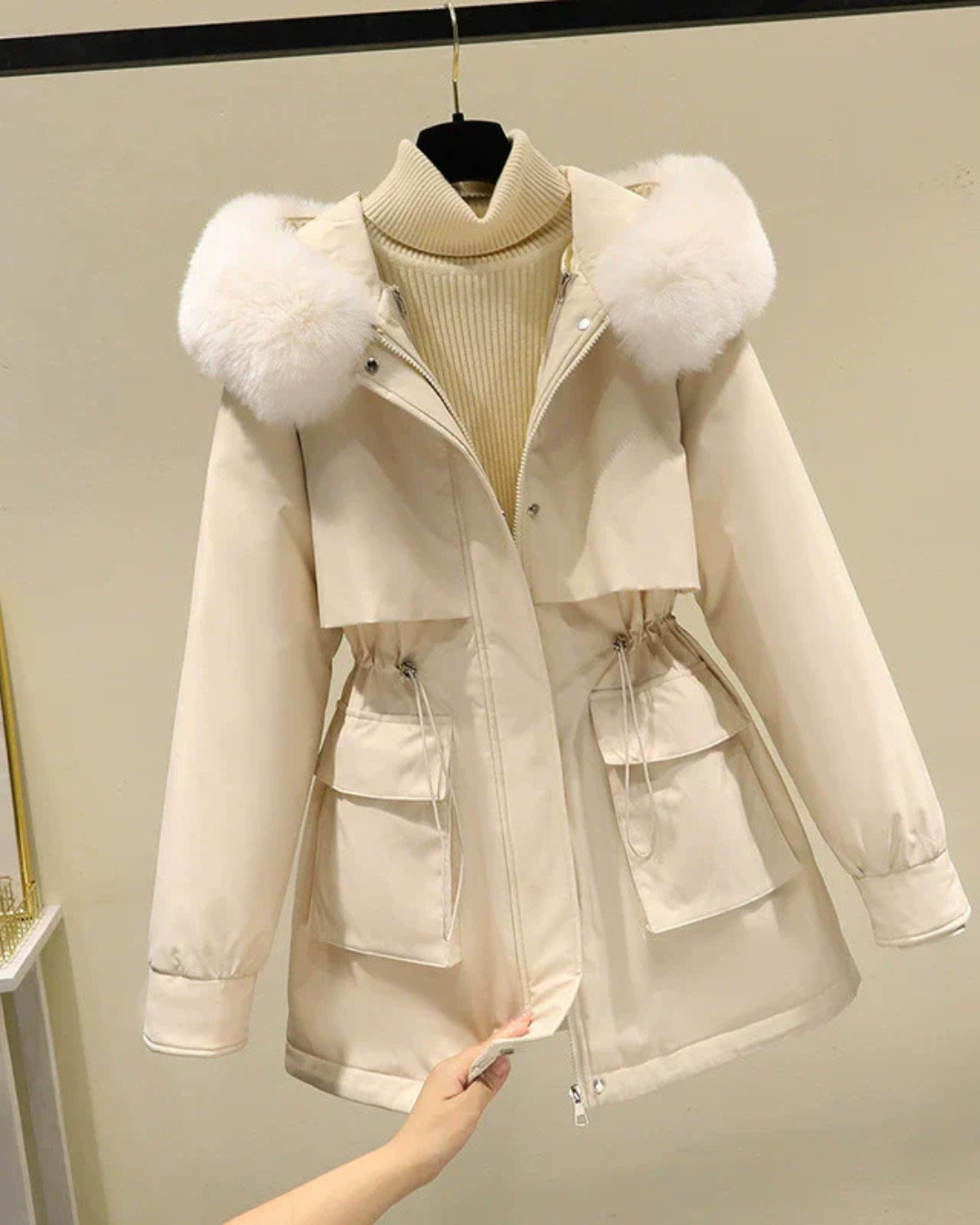 Cristine | Women's Parka Jacket Mid-Length with Faux Fur Hood